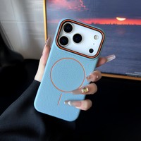 Coque de téléphone magnétique en TPU avec texture en cuir de litchi, compatible avec les modèles 13, 14, 15, 16 Plus, 17, 18 Pro Max, charge sans fil, antichoc, flexible