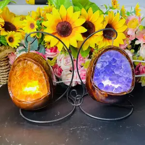 Natural Amethyst Geode lamp polished night light crystal Dragon Egg lamp for decoration