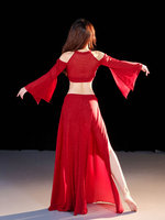 Nueva moda mujer traje de danza del vientre mangas de cuerno conjunto de danza Oriental suave estirado clase grupo danza Falda larga con bragas