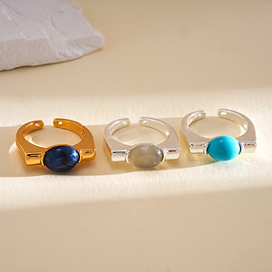 แหวนวงเปิดรูปไข่เคลือบทอง 18K ทำจากเรซิ่นไล่สี สำหรับผู้หญิง ดีไซน์หรูหราโดดเด่น แหวนสวมใส่นิ้วชี้ - Product Image 3