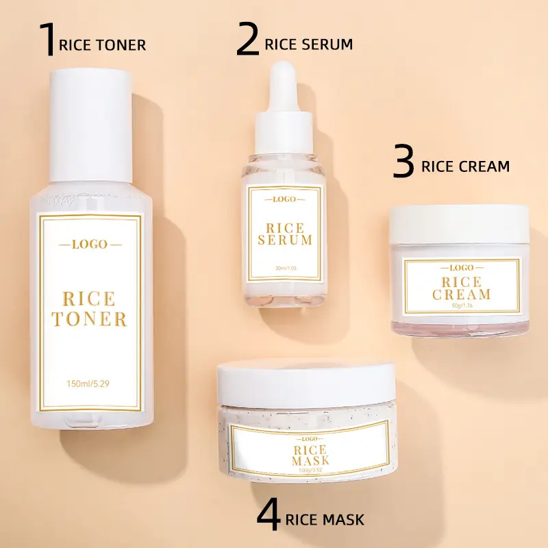 Private Label Rice Skin Care Set Face Cream Emulsions Serum Skin Whitener Soins De La Peau Korean Products For Skin