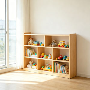 Mobiletto portaoggetti in legno per bambini, mobiletto angolare combinato per area gioco, giocattoli <span class=keywords><strong>Montessori</strong></span> - Product Image 3