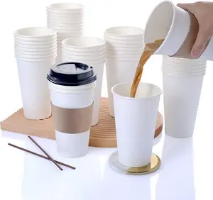 Venta al por mayor de tazas de café de papel de pared simple OEM personalizadas de agua de 8oz 10oz 12oz 16oz 20oz para restaurante té de la leche Cafetería