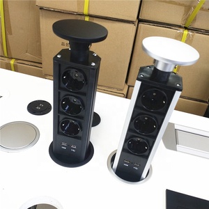 Presa Elettrica a Scomparsa Nascosta nel Piano di Lavoro della <span class=keywords><strong>Cucina</strong></span>, Nera e Argento, con 3 Prese AC EU e 2 Porte USB per Ricarica - Product Image 4