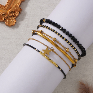 Go2boho Vàng Đen Lớp Vòng Đeo Tay Thiết Lập, Ngôi Sao Quyến Rũ Đính Cườm Có Thể Điều Chỉnh Vòng Đeo Tay Cho Phụ Nữ Boho Ngăn Xếp Đồ Trang Sức - Product Image 5
