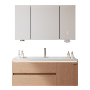Walnut color simple modern thermal curved integrated ceramic basin bathroom cabinet washbasin - Product Image 1