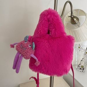 Bolso de Peluche con Forma de Monstruo, Color Rojo Rosa, con Cierre Magnético, para Uso Diario - Product Image 1