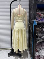 UNIZERA Ensemble jupe mi-longue évasée en maille extensible patchwork, taille mi-haute, nouvelle collection automne 2026 pour femme, style décontracté et tendance 8762