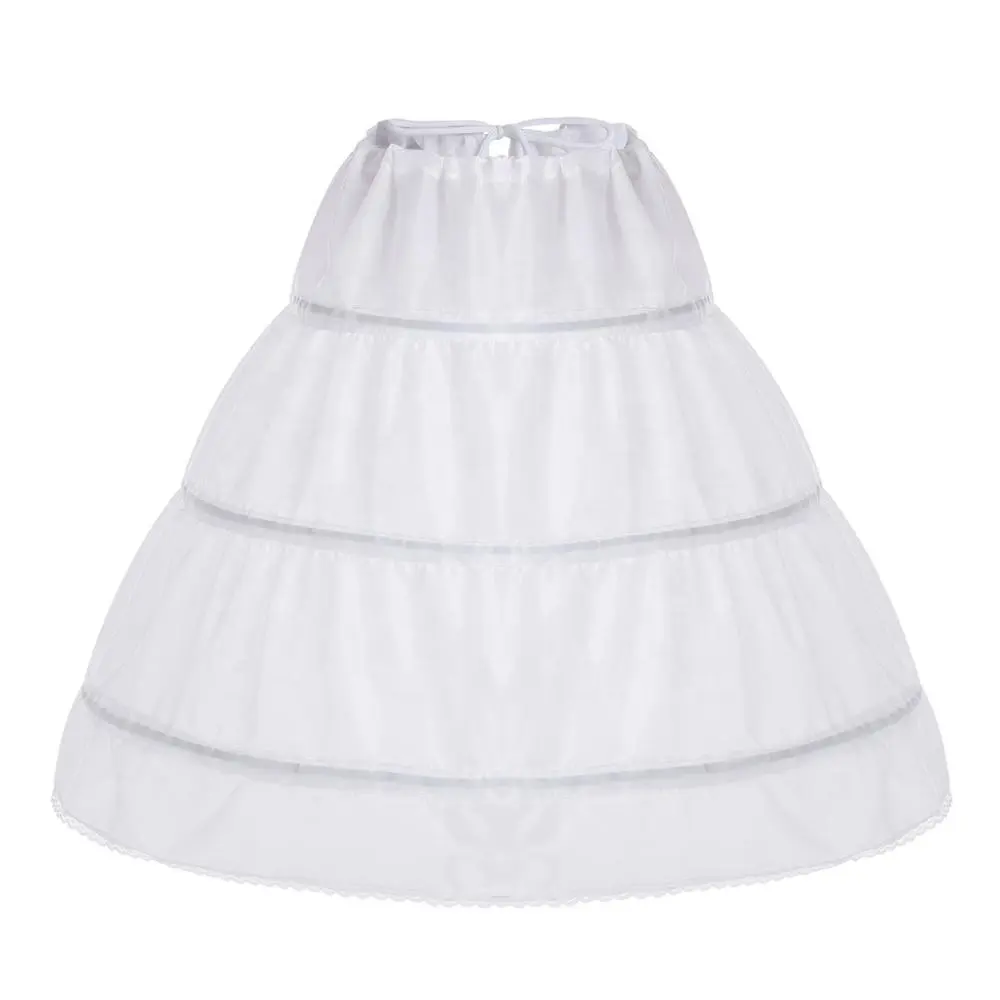 Enagua de crinolina blanca para niñas, vestido de boda con 3 aros, antideslizante, de punto, 10090102