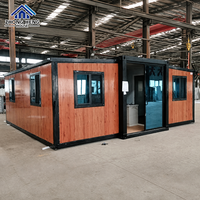 Casa Contenedor Expandible de Lujo de 20 y 40 pies, Moderna y Texturizada, Villa Modular Prefabricada de 2 Dormitorios con Sala de Estar y Almacén Transpirable