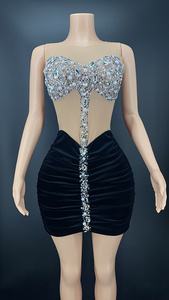 NOVANCE-<span class=keywords><strong>vestido</strong></span> <span class=keywords><strong>de</strong></span> terciopelo <span class=keywords><strong>de</strong></span> retales <span class=keywords><strong>de</strong></span> cristal negro, novedad, Primavera, <span class=keywords><strong>2022</strong></span> - Product Image 4