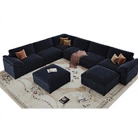 Ensemble de canapés modulaires en PU confortables, surdimensionnés, en forme de U, sectionnels, avec sièges larges et profonds, amovibles et lavables, bleu