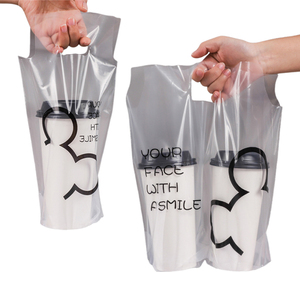 Sacchetto Trasparente in PE per Bicchieri, per Tè al Latte, Bubble Tea, Caffè, Bevande da Asporto, con Manico, Riciclabile e Monouso - Product Image 1