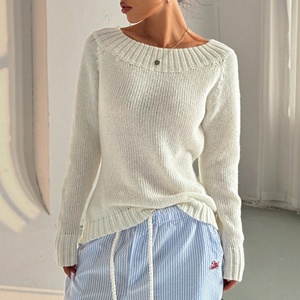 Suéter de Punto Estilo Coreano para Mujer, Otoño, Moda con Hombros Descubiertos, Manga Larga, con Logotipo Frontal, para Invierno - Product Image 3