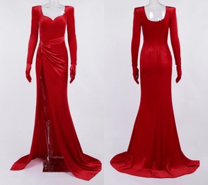 Robe maxi élégante en velours pour femmes, manches longues, bandage, soirée, club, longueur au sol, sexy, fendue <span class=keywords><strong>sur</strong></span> les robes longues pour femmes - Product Image 5