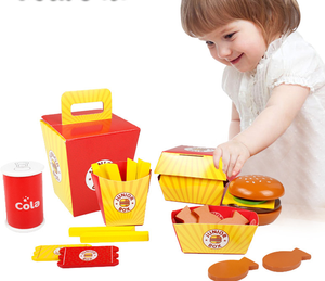 Los niños de simulación de madera familia comida de cocina conjunto de Hamburgo papas fritas francés cola conjunto de juguete - Product Image 1