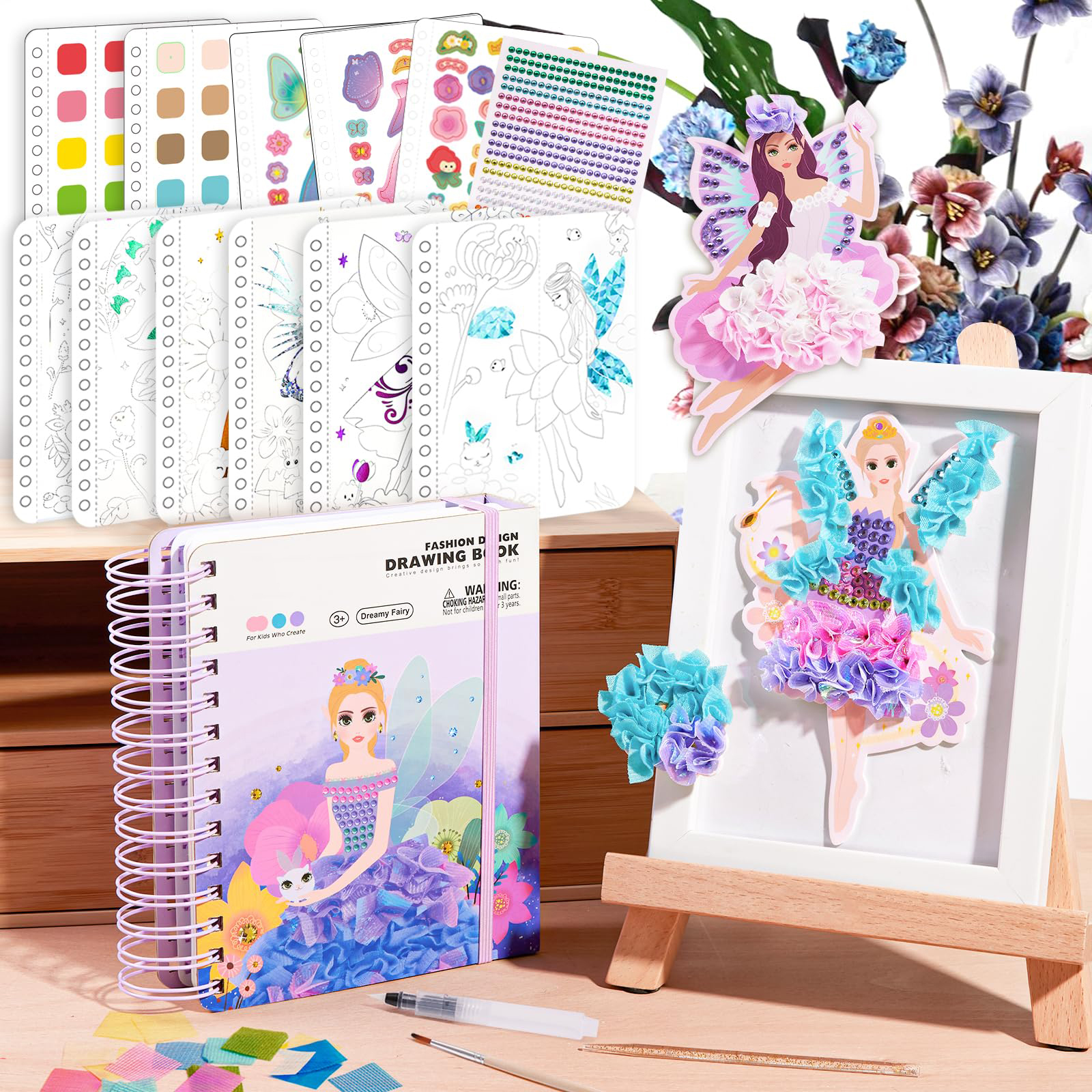 MONCAP Kit De Bricolage Papillon – 12 Papillons 3D à Décorer Avec Tissus – 4 Stylos, 1400 Pièces, 12 Cordes – Activité Créative Dès 3 Ans