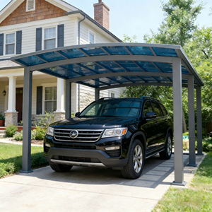 Abri de voiture <span class=keywords><strong>en</strong></span> aluminium avec <span class=keywords><strong>toit</strong></span> <span class=keywords><strong>en</strong></span> polycarbonate, cadre thermolaqué, imperméable et pare-soleil - Product Image 2