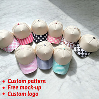 Casquette de baseball ajustable en toile rose et blanche à rayures et pois, broderie personnalisée, style hip-hop, 5 panneaux, haute qualité, pour femme, Noël