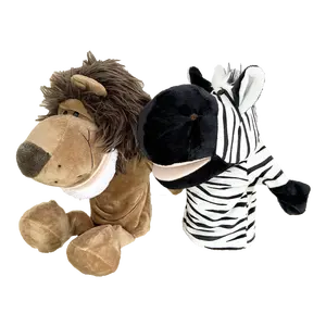 León marionetas de mano animal salvaje caballo cebra suave peluche animales de peluche juguetes con logotipo