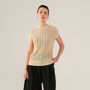 Top de punto de algodón trenzado con diseño de hoja hueca y pétalos sueltos, estilo <span class=keywords><strong>boutique</strong></span> <span class=keywords><strong>BC</strong></span>, sin mangas, cuello vintage, para mujer, verano 2025 - Product Image 2