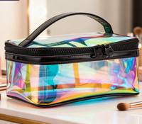 Sacs à maquillage de grande capacité en PVC écologique holographique OEM, étuis à cosmétiques avec impression de logo personnalisée