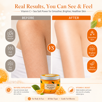 Exfoliante Corporal de Sal Marina 350g con Vitamina C y Naranja para Codos, Rodillas y Pies Ásperos y Exfoliación Pre-Ducha