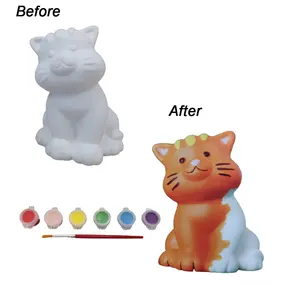 Hot Sell Cute Small Animal Cat Dog Unglazed Ceramic Bisque to Paint for Kids Pottery Enamel Crafts