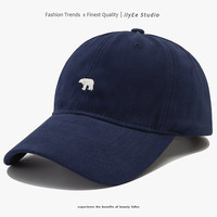 Casquette de baseball 6 panneaux 100 % coton pour femme coréenne, broderie ours polaire, visière souple, réglable, décontractée/tendance, toutes saisons