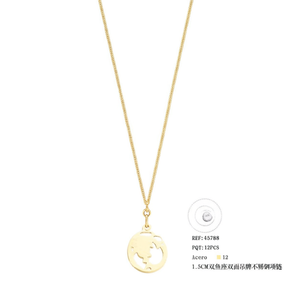 Collana con ciondolo alla moda da 1,5 cm, catena in acciaio inossidabile a doppia faccia con segno zodiacale Pesci, tono oro - Product Image 1