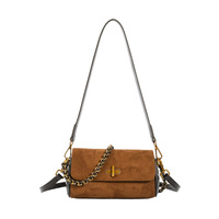 Sac bandoulière en daim pour femme, sac à main rétro en cuir PU avec chaîne et fermoir doré, petit sac à rabat pour dames
