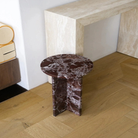 Table basse en marbre de haute qualité Villa modèle chambre personnalisée petite Table de luxe légère Table d'appoint en travertin