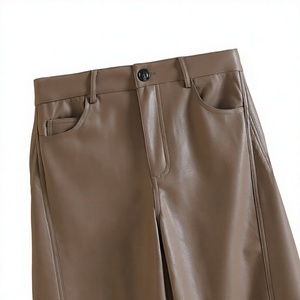 Women's High Waist PU Wide Leg Solid Color Loose Fit Full Length <b>Trousers</b> Breathable <b>Waterproof</b> Windproof Casual Summer Office - Product Image 3
