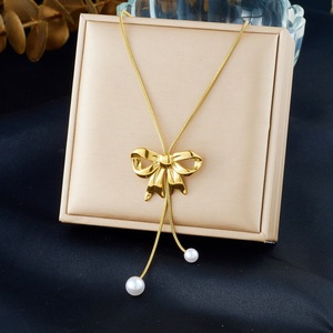 Koreanische Mode Perlen-Schleifenkette Schlangenknochen-Kette mit Quaste Edelstahl Damenschmuck Accessoires TGXL11124 - Product Image 1
