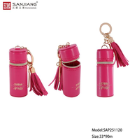 Pochette de rangement cylindrique de luxe avec pompon et porte-clés, mini pochette portable en cuir PU pour usage quotidien