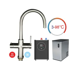 Kualitas Tinggi Sikat Nikel 5 In 1 Dapur Air Panas Dingin Mixer Penyaringan Keran dan Keran dengan Boiler dan Chiller Pembuat Soda Set