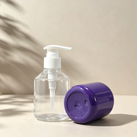 Bouteille à pompe ronde Boston en plastique transparent/violet brillant de 200 ml - Contenant vide à large ouverture