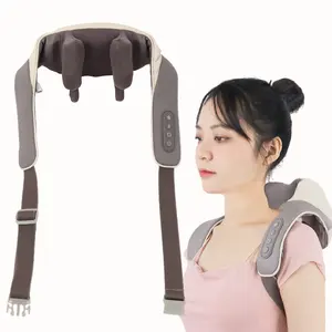 Bantal Pijat leher tanpa kabel, jaringan dalam pereda nyeri, bantal pemijat 3D getaran Shiatsu, pijat leher dan bahu