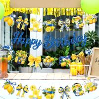 DAMAI Blauw Wit Porseleinen Citroen Gelukkige Verjaardag Banner Fruit Party Hangende Banner Verjaardag Bruiloft Feestartikelen