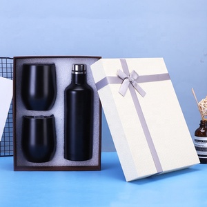 Luxury Insulated Stainless Steel Wine Tumbler Chiller Gift Set With Lid Straw Birthday 2*12oz Tumbler 17oz Wine <b>Bottle</b> Gift <b>Box</b> - Product Image 4