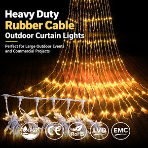 Guirlandes lumineuses cascade blanches, connecteur en T, blanc chaud 2700K, câble en caoutchouc, taille personnalisée, raccord mâle-femelle, pour Noël - Product Image 1