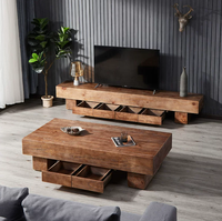 Ensemble table basse et meuble TV en bois de style nordique avec espace de rangement, station de préparation du thé Tatami pour petits espaces et entrées