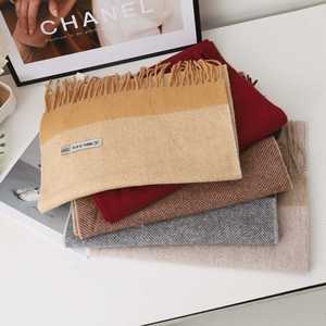 Écharpe <span class=keywords><strong>en</strong></span> <span class=keywords><strong>laine</strong></span> color block, chauffe-<span class=keywords><strong>cou</strong></span> chaud d'hiver, unisexe pour hommes et femmes, douce et épaisse, sensation cachemire, châle enveloppant, automne, vente <span class=keywords><strong>en</strong></span> gros - Product Image 1