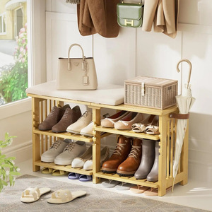 Modern minimalist wooden <b>shoe</b> bench for home use in entryways, <b>shoe</b> <b>storage</b> rack, solid wood bench with seating for changing - Product Image 1