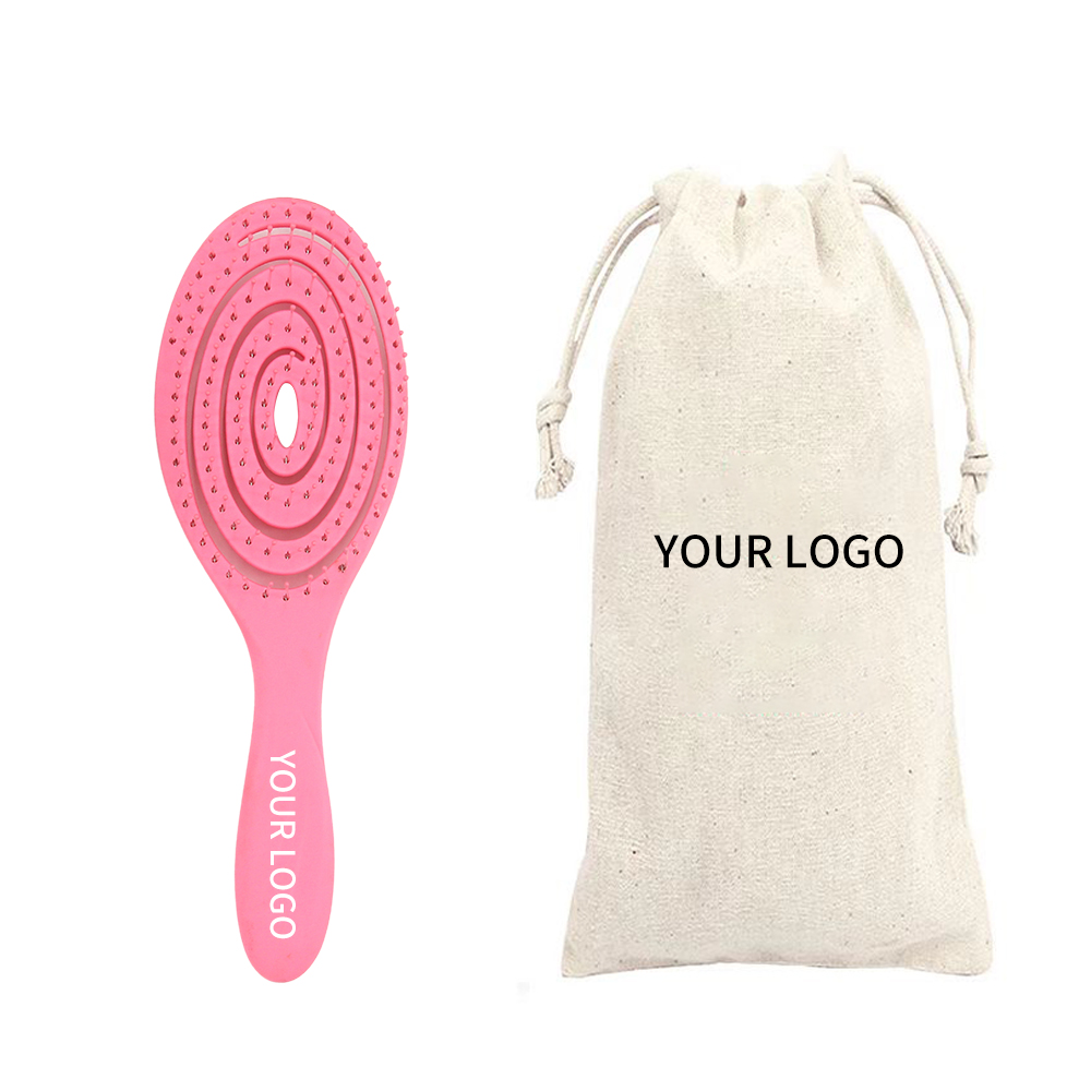 Venda quente Por Atacado Logotipo Personalizado Paddle nylon Ventilação Rosa Escova De Cabelo com Design Oco Escova De Cabelo Macio para As Mulheres