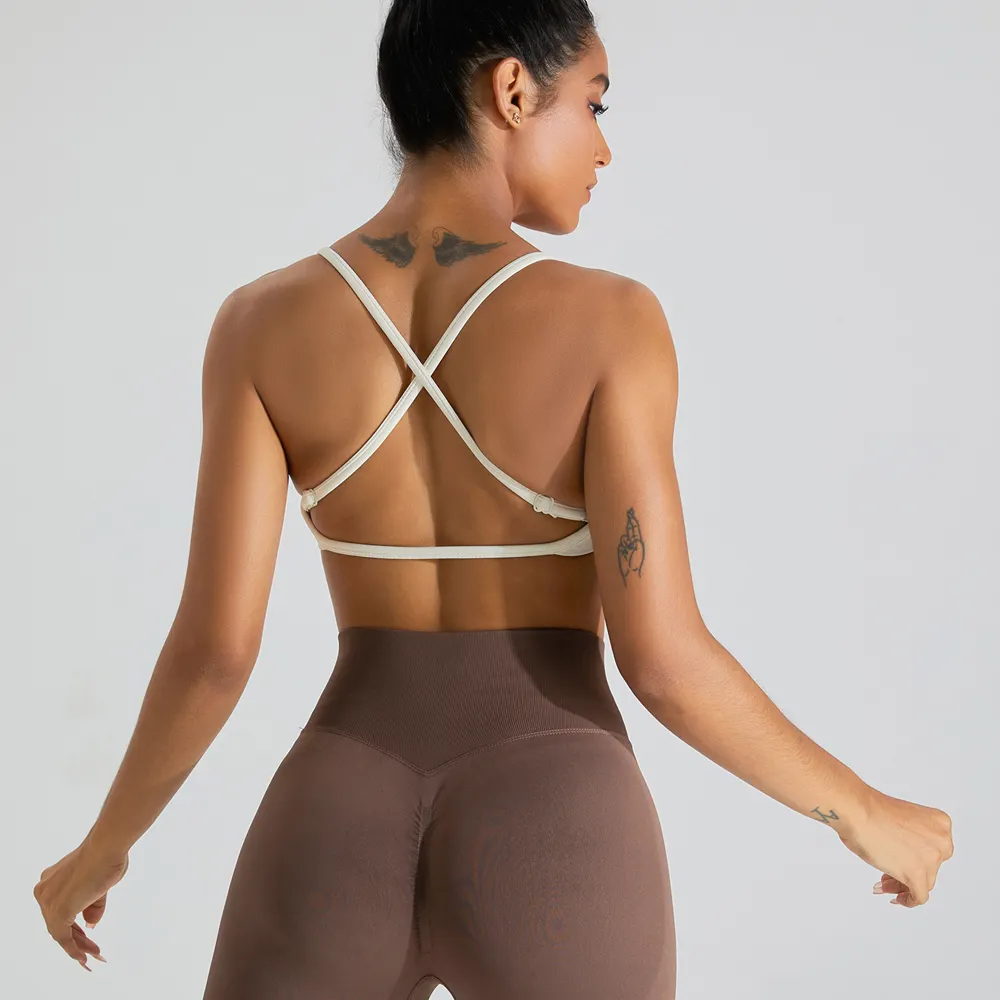 2024 novidade sutiã de ioga sexy respirável de alta resistência com cordão traseiro roupa íntima esportiva de secagem rápida sem costura