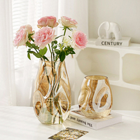 Bernsteinfarbene Geschmolzene Textur-Glasvase Moderne Dekorative Blumenvase Nordischer Stil Tischdekoration für Zuhause und Hochzeit