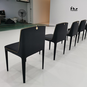 Modern Black PU Leather <b>Dining</b> <b>Chair</b> Gold Trim Integrated Frame Upholstered Side <b>Chair</b> for Restaurant Hotel - Product Image 6