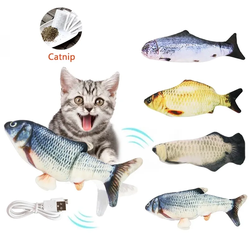 2022 Tốt Nhất Bán Nhồi Bông Nâng Cấp USB 3D Wagging Di Chuyển Nhảy Múa Flippity Điện Pet Mèo Đồ Chơi Cá