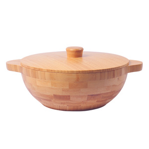 Ciotola Moderna in Legno di Bambù Lucidato, Grande Bacinella Coperta con Manico per Impastare, Preparare Pasticceria e Servire Insalate - Product Image 5